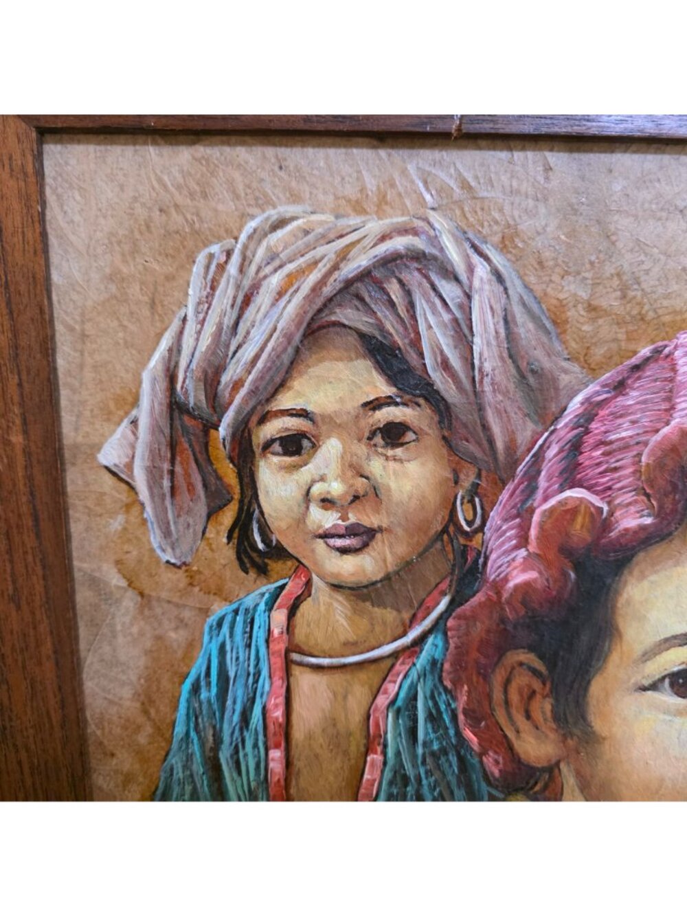 Painting On Tobacco Leaves by MAITREE JUNTAROOPAMAI Mother & Child 12x16" - Picture 3 of 13